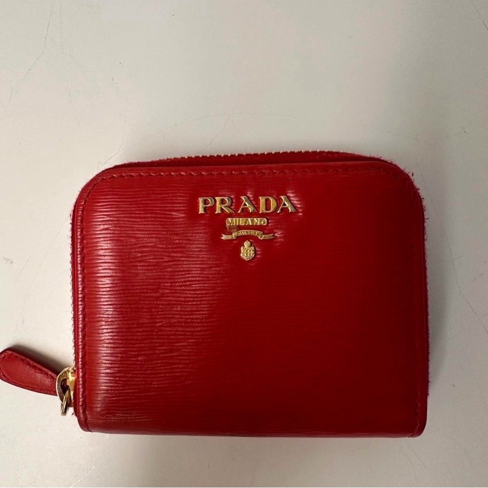 Prada Red Leather Zip Wallet